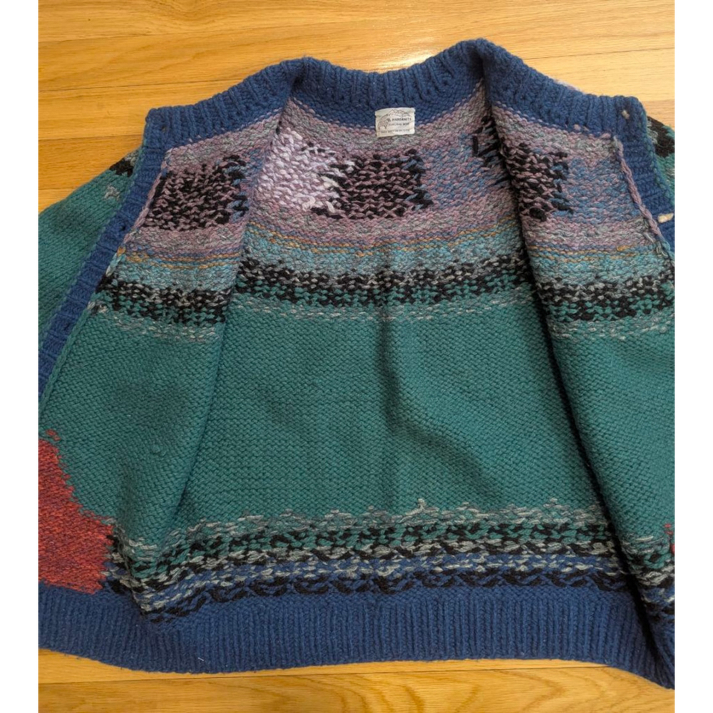 Handknits Vintage 100% Lambswool Fair Isle Button Cardigan Sweater Medium Large - Picture 5 of 12